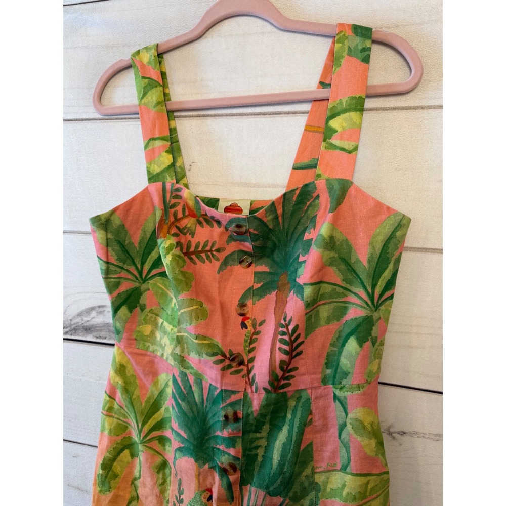 FARM Rio Tropical Palm-Print Mini Dress in Coral and Green - Picture 2 of 7